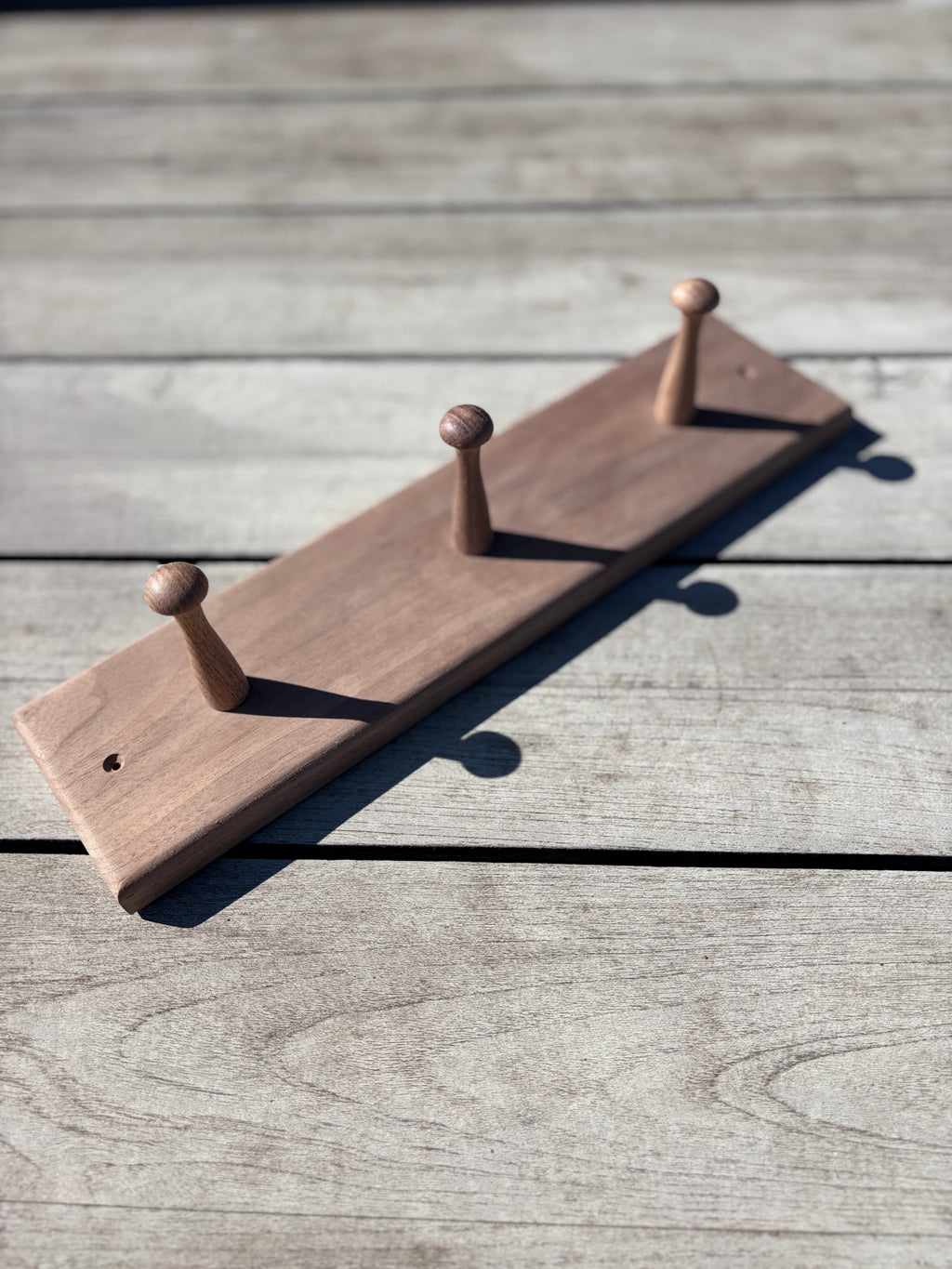 English Walnut Coat Rail - 3 Pegs