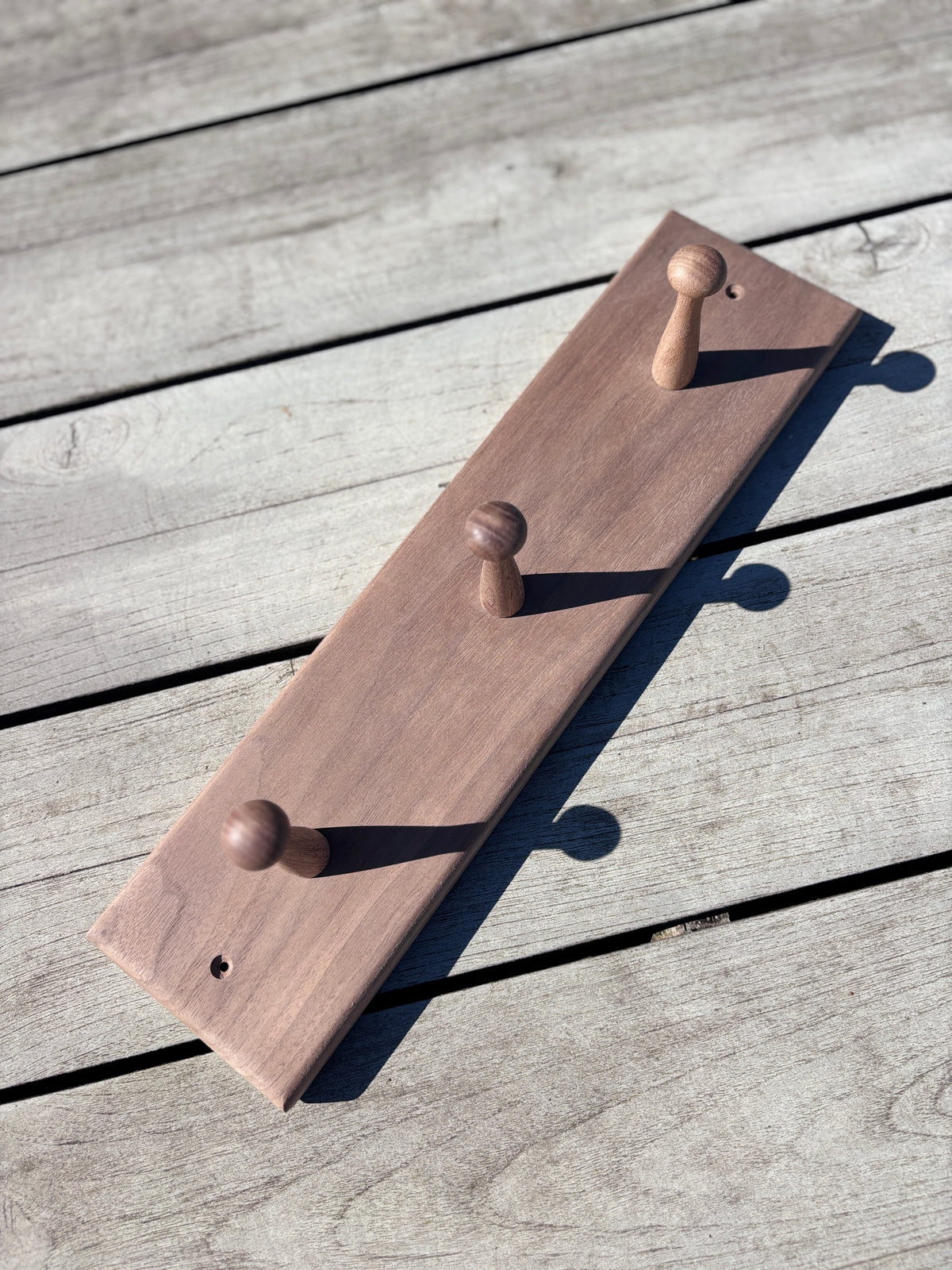 English Walnut Coat Rail - 3 Pegs