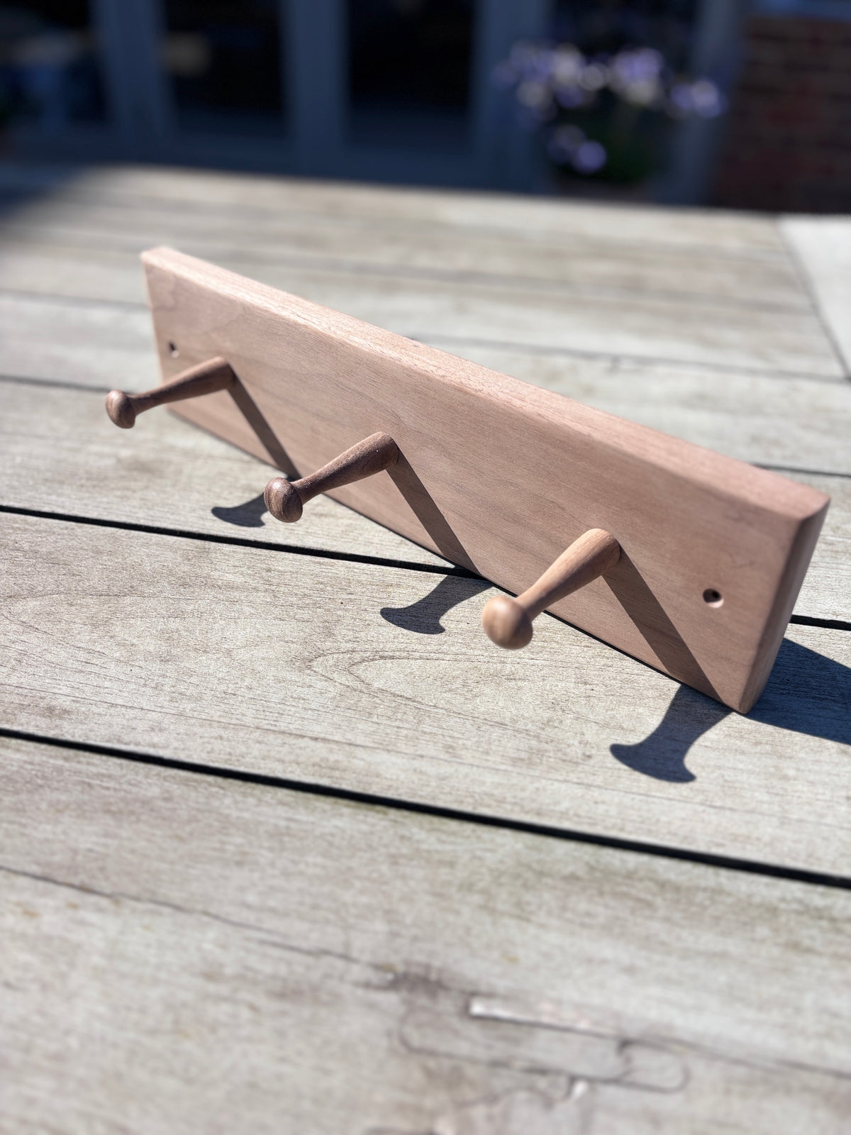 English Walnut Coat Rail - 3 Pegs