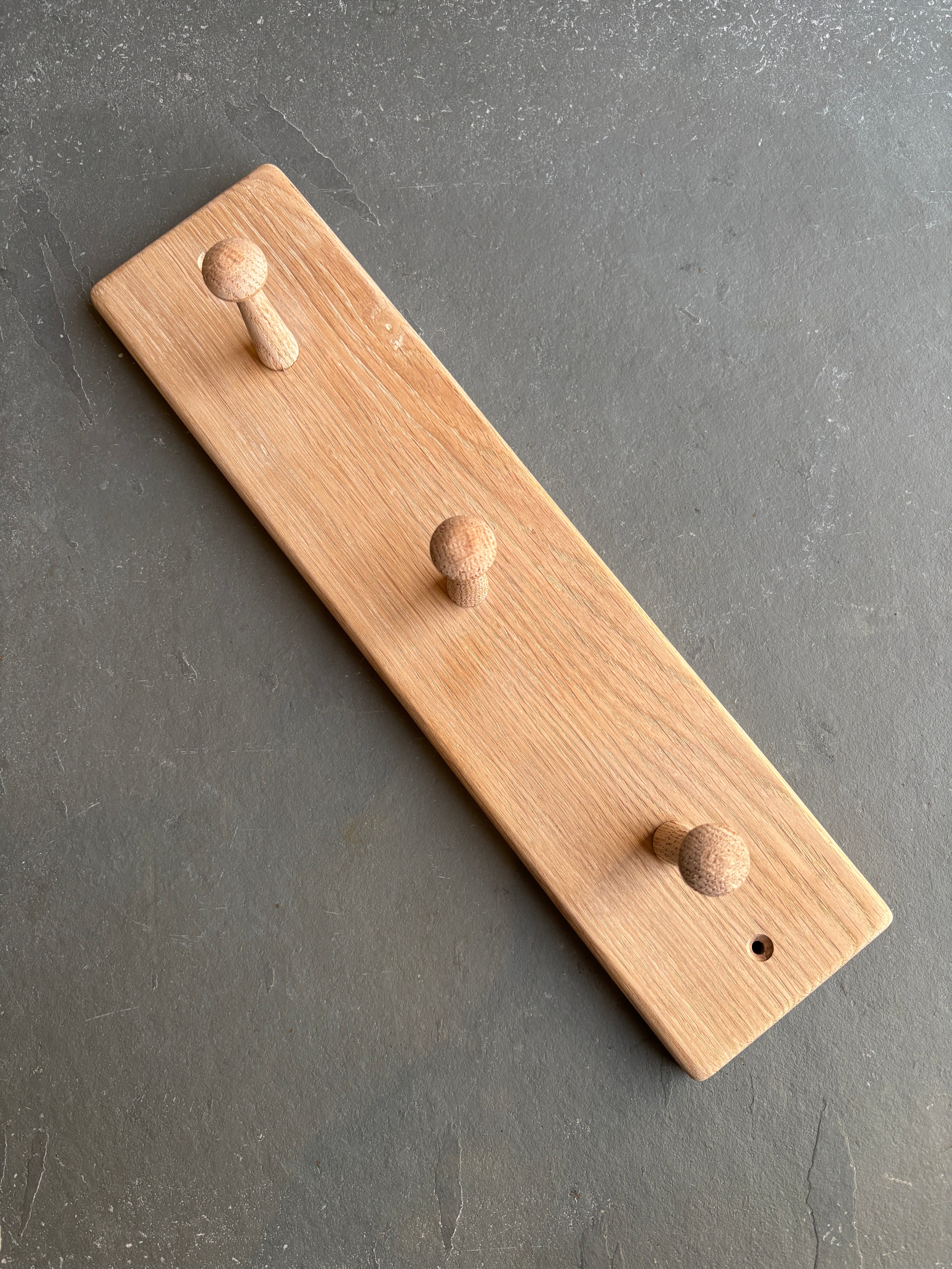 Handmade European oak coat rail with 3 hooks 