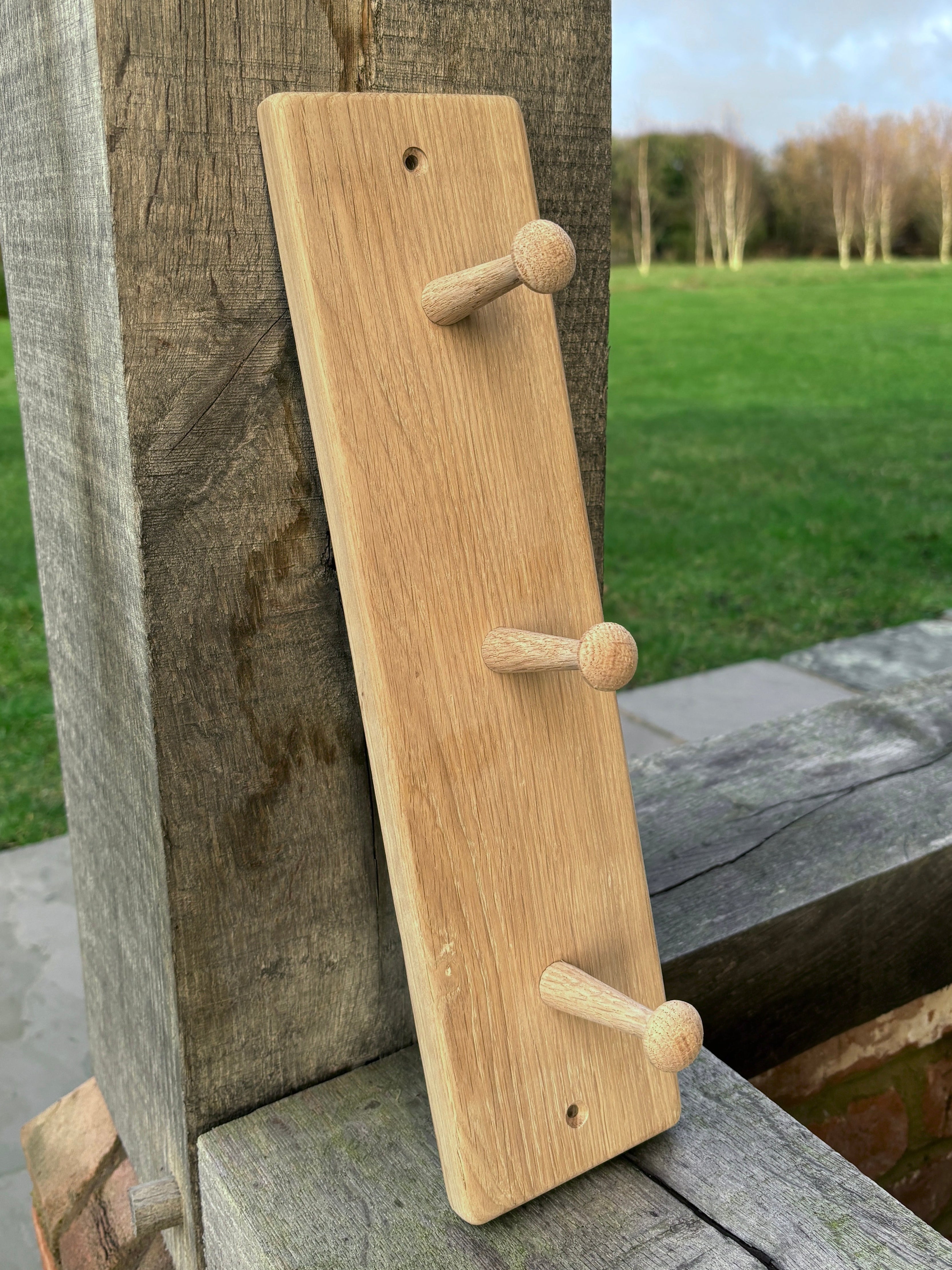 European Oak Coat Rail (3 Peg)