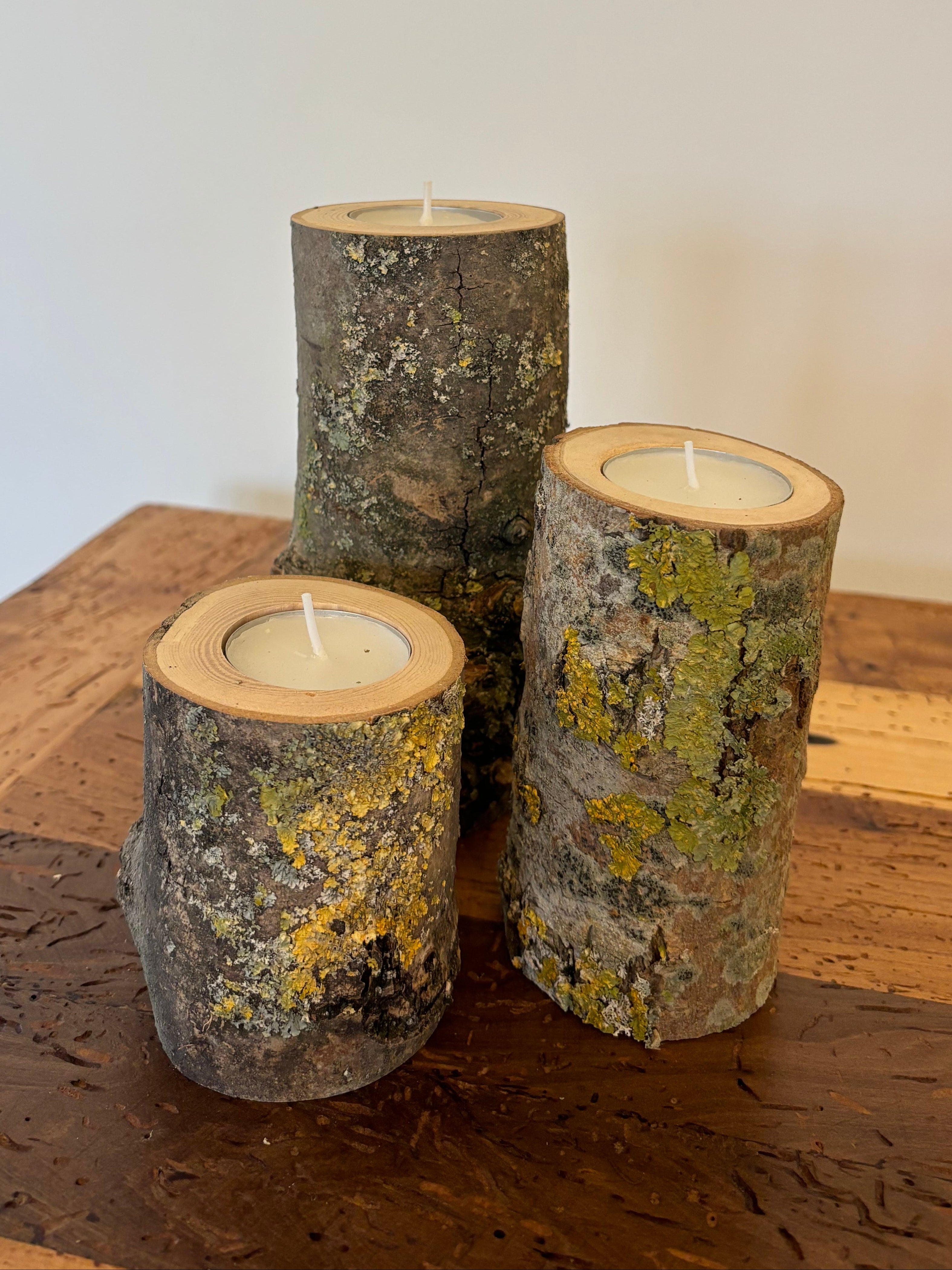 handmade rustic and natural tea light holder logs
