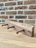 Handmade English walnut coat rail with 3 hooks 