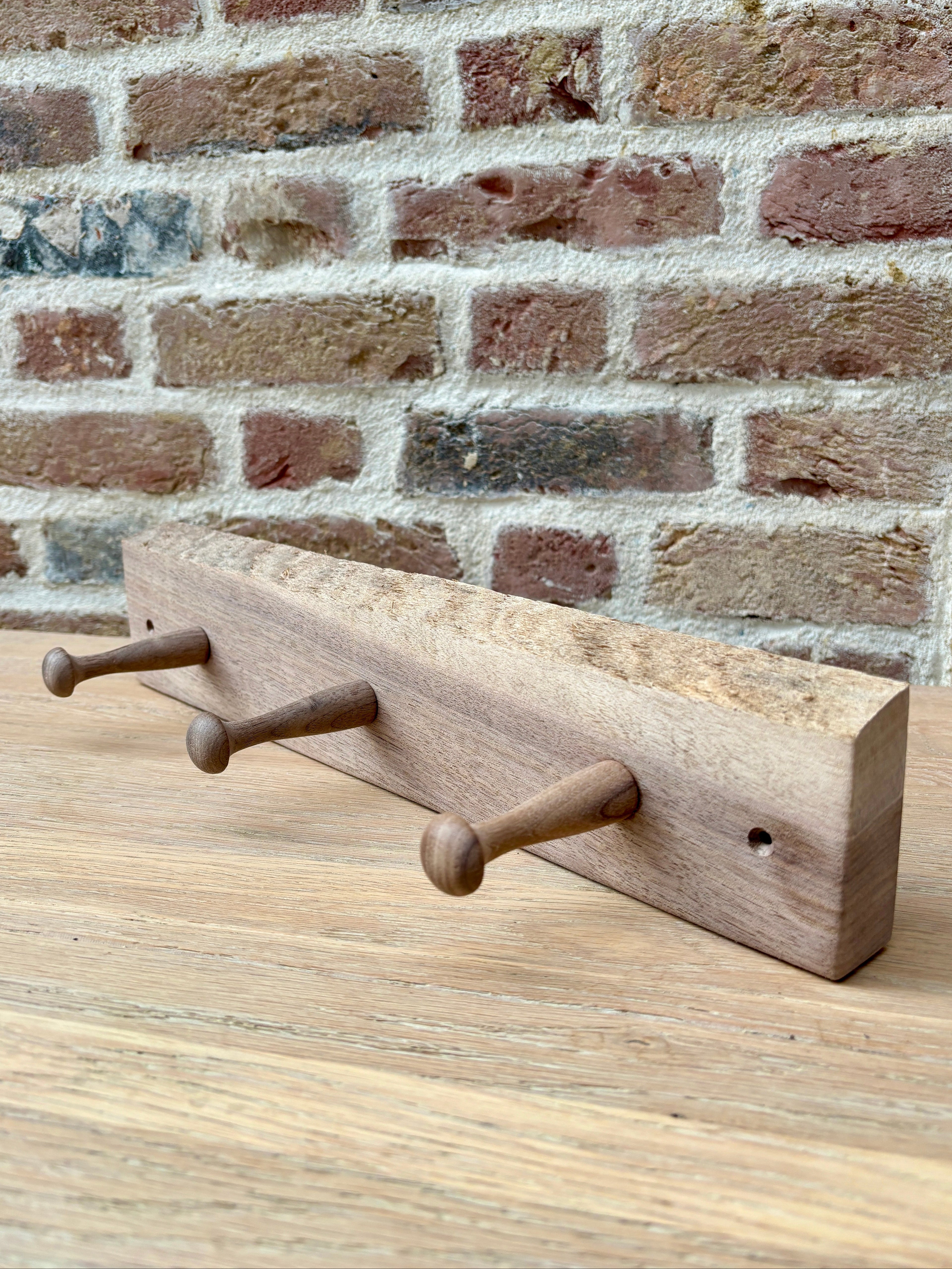 Handmade English walnut coat rail with 3 hooks 